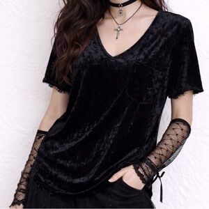 Black Velvet Short Sleeve Tee Top Small Goth Grunge Witchy